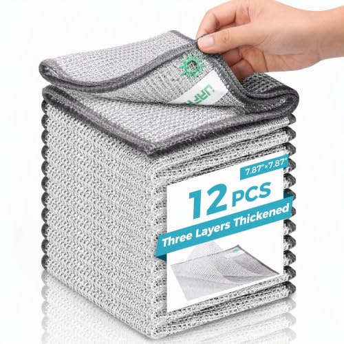 UAFAP 12 PCS Non Scratch Wire Dishcloth, Cleans Fast Without Scratching, Stands Up to Stuck-on Grime, Multi-Surface Safe, Wire Dishwashing Rag Cleaning Power for Everyday Jobs 7.87“ x 7.87”