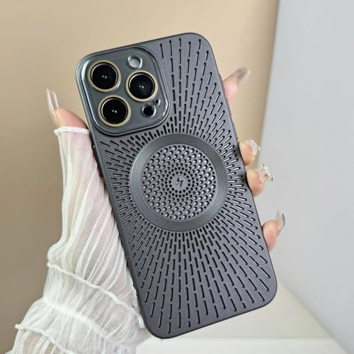 Georcep Magnetic Heat Dissipation Phone Case for iPhone 16/15/14/13/12 Pro Max – Honeycomb Heat Dissipation (for iPhone13,A-Black)