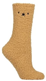SockShop Women’s Teddy Bear Cosy Socks – 1 Pair Soft Fleece Gift Boxed Lounge Style, Warm and Fluffy for Winter Comfort and Relaxing at Home, Size 4–8 Honey