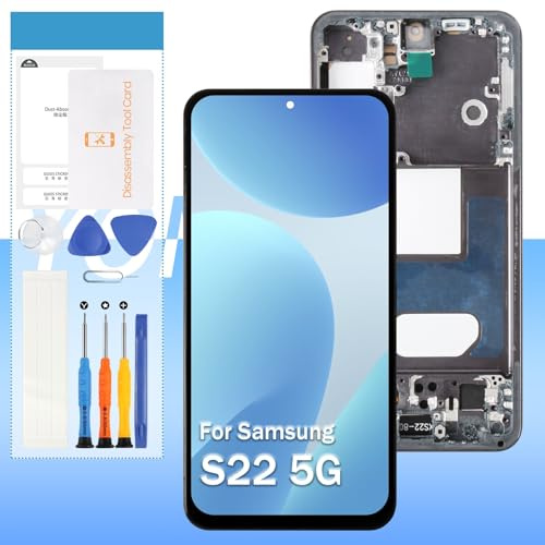 Ersatzbildschirm für Samsung Galaxy S22 5G (TFT, US-Version) SM-S901 SM-G901U SM-G901A SM-G901W 15,5 cm (6,1 Zoll) LCD-Display, Touch-Digitizer-Glas, Montage – Schwarz mit Rahmen – Werkzeuge