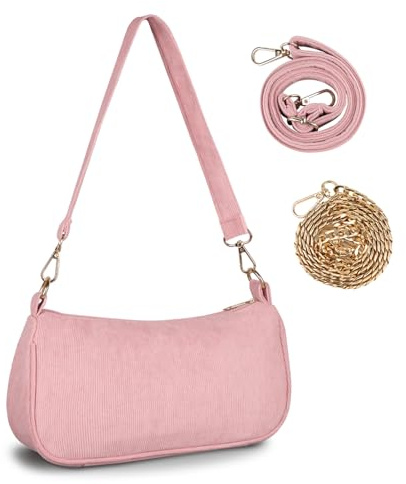 FITDON Handtasche Damen Klein Umhängetasche, Cord Hobo Bag Schultertasche Y2K Crossbody Bag Mini Retro Achsel Tasche mit 3 abnehmbaren Schultergurten