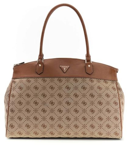 GUESS Reisetasche Schultertasche Melinda Logo Deluxe Dome Tote Latte Logo Taupe