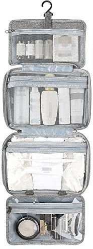 Hanging Travel Toiletry Bag for Women with Hook, Large Capacity Wash Bag Detachable Makeup Cosmetic Bag Waterproof Travel Essentials with PVC Dry Wet Separation Pockets