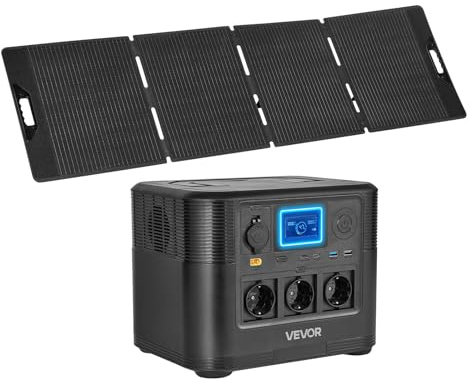 VEVOR Centrale Elettrica Portatile con Pannello Solare da 200 W Stazione Elettrica, Kit di Generatore Solare 1800 W Batteria Backup LiFePO4 1008 Wh con 9 Porte di Uscita per Campeggio Viaggio Camper