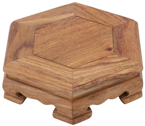 HAKIDZEL Hexagonal Base Brown Wooden Flowerpot Holder for Display Stand | Artware Storage Pedestal, round Storage Base, Crystal Ball Pedestal, Wooden Plant Stand Indoors
