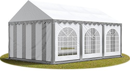 TOOLPORT Festzelt Partyzelt 4x6 m schwerentflammbar Premium, hochwertige PVC Plane 750 N in grau-weiß 100% wasserdicht mit Bodenrahmen