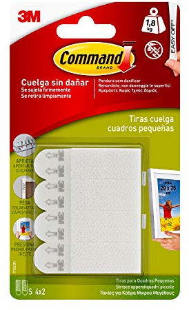 Command Strisce Appendiquadri Piccole, Set di 4 Strisce Adesive Rimovibili per Appendere Quadri, Cornici, Poster, Foto su Muro e Pareti, Senza Chiodi, Peso Fino a 1.8 Kg, Dimensione 20x25 cm