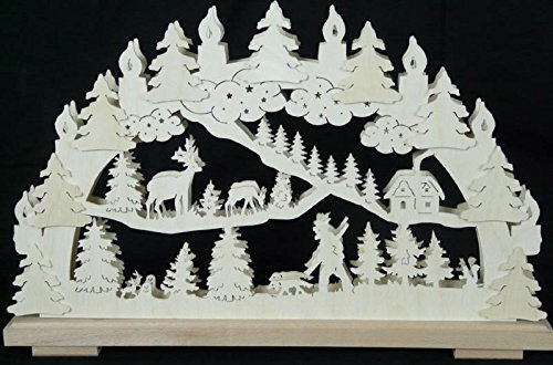 Rudolphs Schatzkiste Schwibbogen mit Jäger Rehe und Beleuchtung BxHxT 50x32x7cm NEU Lichterbogen Fensterbogen Spitzbogen Erzgebirge Seiffen Weihnachten Licht Holz Dekoration Beleuchtung