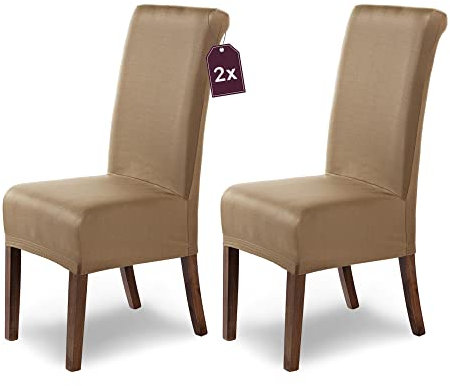 Scheffler Home Stuhlhussen Marie Beige 2er Set Wasserabweisende und elastische Stuhlbezüge mit Fleckenschutz – Passend für Esszimmerstühle und Schwingstühle – Öko-Tex Zertifiziert