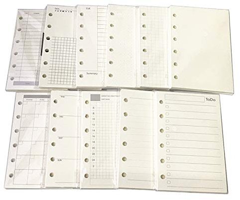 A7 Planner Inserts for 11 Packs, A7 Agenda Refill, 100 gsm Thicker Paper/4.84 x 3.23'', 45 Sheets(90 Pages) per Pack, 11 Designs Included, for 6 Holes Pocket Binder, Harphia
