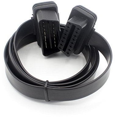 LoongGate Câble d'extension de OBD-II OBD2 de Profil Bas 0,4m - Câble de Nouille Plat Complet 16 Broches Pass-Through pour USB Bluetooth WiFi ECU OBDII Scanners de Code