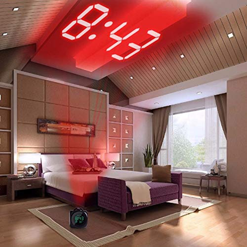 dongzhifeng Sveglia Lato del letto No ticking Lcd Proiezione Led Display Sveglia digitale Speak Voce Guida Indicatore Termometro Snooze Funzione nero