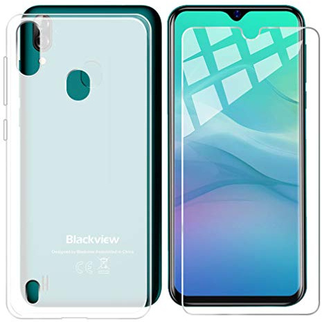 KJYF Hülle Schutzhülle Durchscheinend Bumper Cover TPU + Schutzfolie für BLACKVIEW A60 PRO (6.09), Film Gehärtetem Glasfolie + Silikon Schale Case Handyhülle.