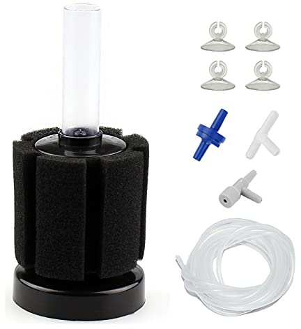 AQUANEAT Luftbetriebener Schwammfilter für Aquarien, Bio-Luftblasenfilter mit Luftschlauch, Ventilen, Saugnapf (bis zu 3 Liter)