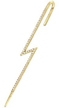 Long Lightning Bolt Ear Cuff Wrap Hook CZ Crawler Climber 925 Sterling Silver Cartilage Earrings for Women Teen Fashion Personalized Punk Unique Crystal Piercing Jewelry Gifts, Metal, Cubic Zirconia