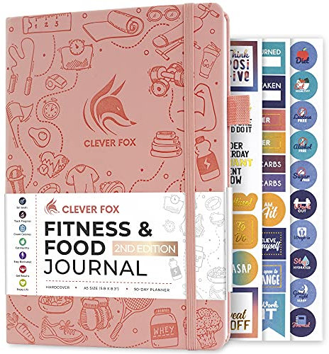 Clever Fox Fitness & Food Journal – Nutrition & Workout Planner for Women & Men – Diet & Gym Exercise Log Book with Calendars, Diet & Training Trackers - Undated, A5, Hardcover (Light Pink)