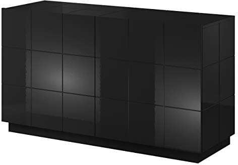 Mirjan24 Kommode mit 2 Türen Wamoz 2D, Anrichte, Diele, Flur, Highboard, Mehrzweckschrank, Sideboard, Esszimmer, Wohnzimmer (Schwarz Hochglanz, mit weißer LED Beleuchtung)