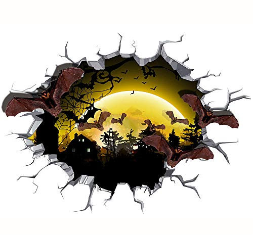Wandaufkleber 3D Spiegel Ansicht Durchbrechen die Mauer Fledermaus Halloween Vinyl Wandsticker Entfernbarer DIY Wandtattoo für Wohnzimmer Schlafzimmer Kinderzimmer