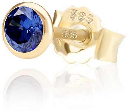 NKlaus Einzel 5,0mm 585 Gelb Gold 14 Karat Ohrstecker Kristall Zirkonia Blau Butterfly Verschluss Damen Mädchen 11047