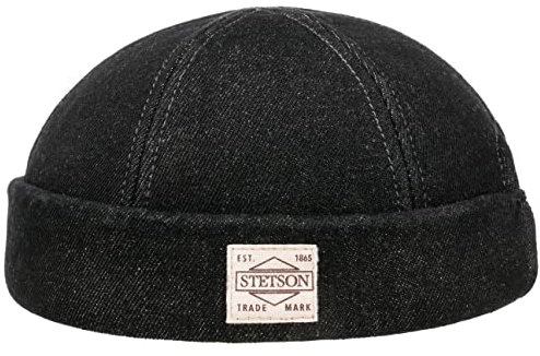 Stetson New Denim Dockermütze Baumwollmütze Dockercap Herren - Made in The EU Docker Frühling-Sommer Herbst-Winter - S (54-55 cm) schwarz