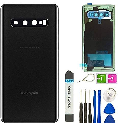 JULIE Galaxy S10 Back Cover Glas Ersatz Akku Tür Gehäuse Wasserdicht mit Kamera Objektiv Teile für Samsung Galaxy S10 SM-G973U G973W + Auswurfstift Werkzeuge (Schwarz)