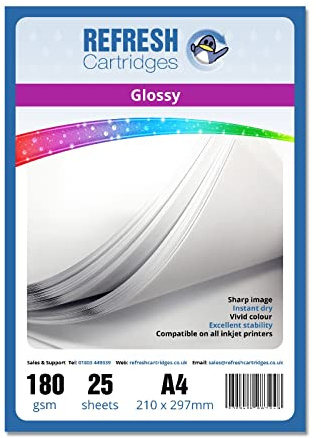 Refresh Cartridges Glossy Coated A4 Professional Inkjet Photo Paper 180gsm - 25 Sheets