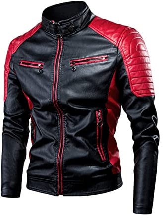 Motorrad Schutzjacke Motocross Für Damen Und Herren, Lederjacke Herren Vintage Thermo Lederjacke Mit Stehkragen Viele Taschen Motorradjacke (Color : Red, Size : 3XL)