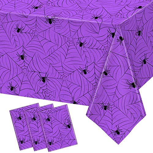 TREWAVE Halloween-Spinnennetz-Tischdecke, rechteckig, Kunststoff, Spinnennetz-Tischdecke, große Größe, Tischdecke für Heimdekoration, Halloween, Party-Dekorationen, 137,2 x 274,3 cm, Violett, 3 Stück