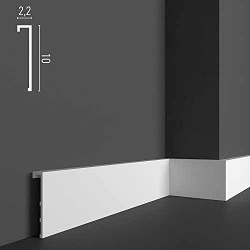Battiscopa coprimarmo da 2 metri, misure 10 x 2,2 cm, zoccolino in duropolimero hdps (più resistente del pvc e legno) bianco pitturabile, con passacavi, passatubi, non fa muffa
