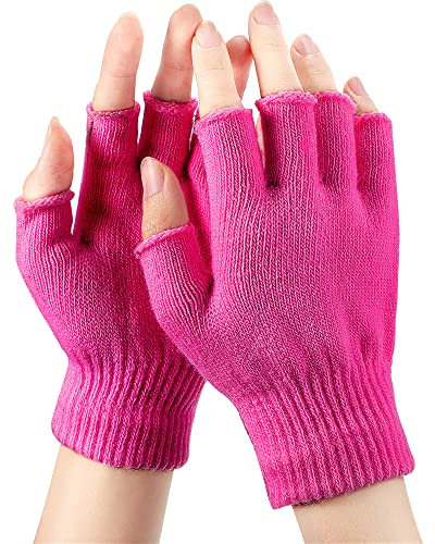EBOOT Halbfinger Handschuhe Winter Fingerlose Handschuhe Serie Strick Unisex Handschuhe Fäustlinge für Damen (Rosa Rot)
