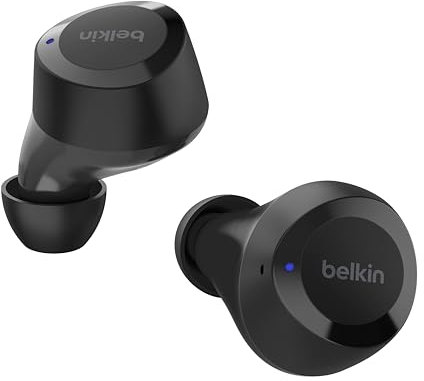 Belkin SoundForm Bolt True Wireless In-Ear-Kopfhörer, kabelloser Kopfhörer mit Mikrofon, Akkulaufzeit bis zu 28 Std., Monomodus, Schweiß- und Spritzwasserschutz der Schutzart IPX4, für iPhone, Galaxy