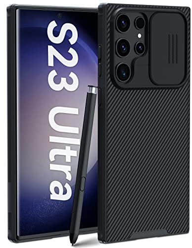 imluckies for Samsung Galaxy S23 Ultra Case with Camera Cover, Full-Body Protective Phone case, Hard PC Back & Soft Bumper, Slim Protective Case for Galaxy S23 Ultra 6.8 5G, Black