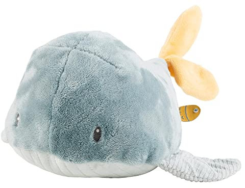 Nattou Kuscheltier aus Polyester, Wal Sally, Wegbegleiter ab der Geburt, Ca. 32 cm, Romeo, Jules und Sally, Dunkelblau