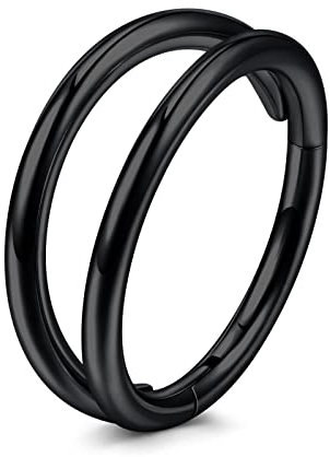 VFUN 16G 6MM 316L Edelstahl Septum Piercing Hinged Clicker Ring Conch Piercing Ring Segmentring Daith Helix Piercing Nasenpiercing Schmuck Tragus Piercing Ohrring Schwarz