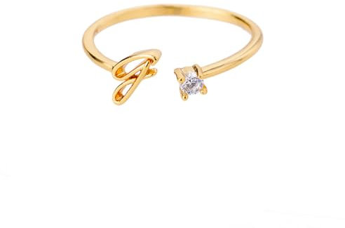 Buchstaben Ringe Frauen Gold Ring mit Buchstaben Verstellbar Ring Damen Offener Rings Initial Buchstabe A-Z Ring mit Namen Modeschmuck Damenring Minimalistisch Stapelbare Ringe Geschenk für Frauen (J)