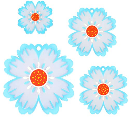 4pcs Topf Untersetzer, Silikon Topflappen Topfuntersetzer Untersetzer Silikon Blume Spülmaschinenfest Topfuntersetzer Hitzebeständigerung rutschfest Küchenutensilien, Blau