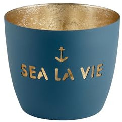 Windlicht Madras Sea la Vie Eisen Höhe 8,5 cm Petrol Gold