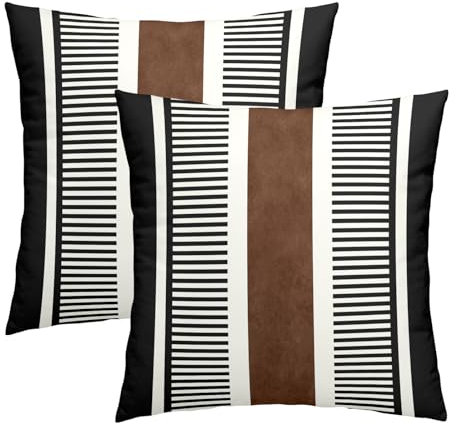 Boho dekorative Kissenbezüge, 45.7x45.7 cm, schwarz, weiß, braun, gestreift, Kissenbezüge, 2er-Set, Bauernhaus, rustikale dekorative Kissen, Stuhl, Dekoration