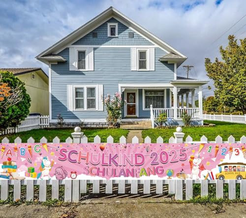 XINDY Schulkind 2025 Deko, Deko Einschulung Mädchen, Lange Größe Stoff Rosa Einhorn Schulanfang Mädchen Deko Schulkind Banner Girlande Schulanfang Banner für Einschulung Deko Schuleinführung Deko