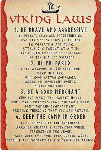 asbwuo Viking Laws Metall-Blechschilder, Wikinger-Retro-Typografie-Poster, Kunst, Zuhause, Club, Bar, Garage, Wanddekoration, Wikingerschild, Dekoration, 20,3 x 30,5 cm