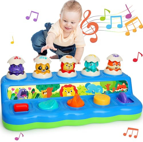 Yerloa Montessori Spielzeug ab 1 Jahr, Pop Up Tiere Spielzeug mit Musik, Tiere Ton, Licht, Early Learning Musical Baby Spielzeug 9-18 Monate, Krabbelnde Musikalische Spielzeug für 6monate für Mädchen