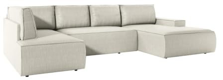 Vente-unique-Große Wohnlandschaft - Ecke rechts - Mit Schlaffunktion - Cord - Beige - Amelia