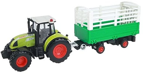 LE MONDE DE LA FERME - CLAAS 540 Traktor mit Viehtransporter - Bauernhof - 027042-1/32 - Freilauf-Fahrzeug - Grün - Metall - Kinderspielzeug - Landwirtschaft - Fahrzeug - Ab 3 Jahren