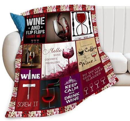 Rotwein-Decke, Damen, Geschenke, Trauben, Überwurfdecken, Plüsch, gemütlich, Flanell-Fleece, ultraweich, flauschig, Partydecke für Mädchen, Männer, Jungen, Kinder, Erwachsene, 127 x 101 cm