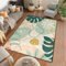 9CH Grüner botanischer Teppich, 1,8 x 1,5 m, botanischer Druck, Boho-Teppich, rosa für Wohnzimmer, Schlafzimmer, Küche, rutschfeste Bodenmatte, Teppich für Esszimmer, Waschküche, Büroteppich