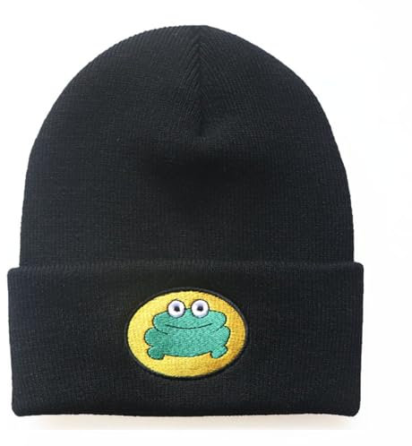 CazDopaM Niedliche Cartoon TV Parappa der Rapper Frosch gestrickte Beanie Hüte Unisex Mode, Schwarz, 0
