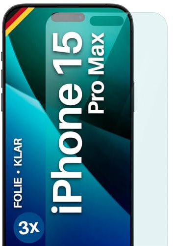 moex für iPhone 15 Pro Max Schutzfolie Displayschutz Folie Ultra-klar HD 0,2 mm kompatibel mit jeder Hülle, Anbringen ohne Blasen, Handyfolie Extra Kratzfest, FlexProtect 3 Stück