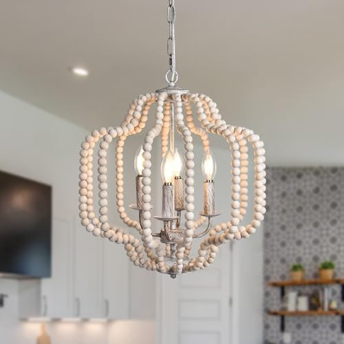 OYIPRO Retro Loft Vintage Holzperlen Kronleuchter Rustikalen E27 Anhänger Lampe Dekor Hängen Lichter für Wohnzimmer Hotel Küche