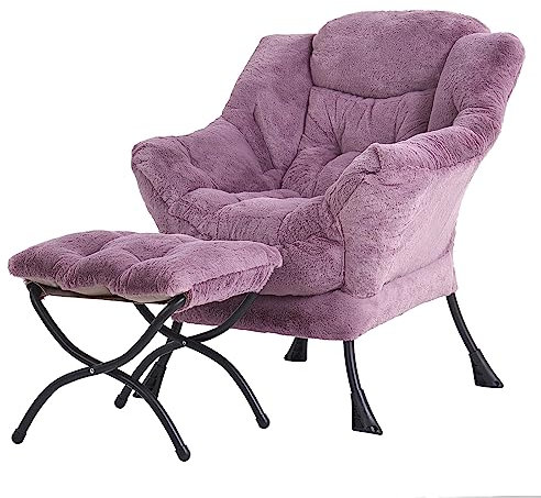 YOTATING Bequemer Sessel mit Fußhocker, Lazy Chair mit Ottomane, Freizeit-Akzentstuhl, Relax-Lounge-Sessel mit Armlehnen & Seitentasche für Wohnzimmer, Schlafzimmer & kleine Räume, Plüsch Lila
