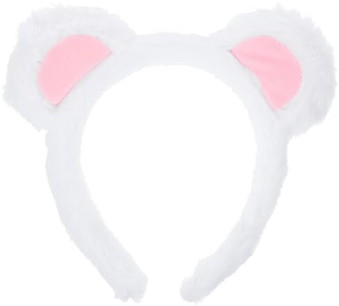 Amosfun Geburtstag Haarschmuck Bärenohren Haarband Haarbänder Stirnband Partygeschenke mit Bärenmotiv Cosplay-Kopfbedeckung Kleidung Zubehör Ausgabekarte Tier Plüsch Weiß